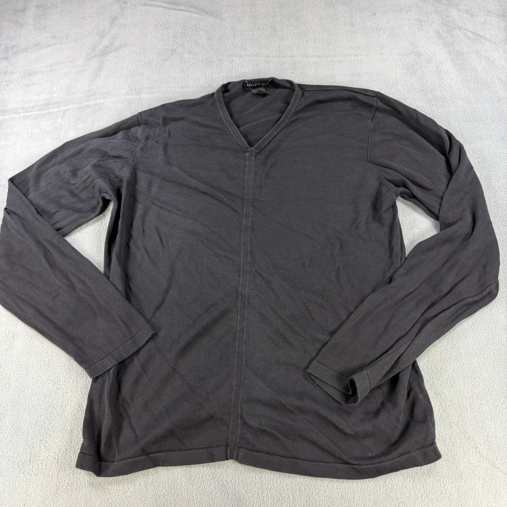 Kenneth Cole New York Mens Black Silk Cotton V-Neck Long Sleeve Sweater Large
